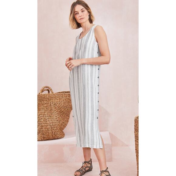 Garnet Hill Dresses & Skirts - Garnet Hill Terra Linen Striped Midi Dress Relaxed Fit Sleeveless Women's 8
